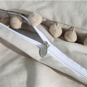 Pom Pom Fringe Duvet Cover Set 3 Pieces, 100% Washed Microfiber High Weight Fabric, Ultra Softt Brushed Beding, Light Khaki