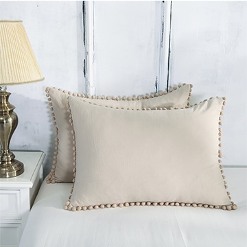 Pom Pom Fringe Duvet Cover Set 3 Pieces, 100% Washed Microfiber High Weight Fabric, Ultra Softt Brushed Beding, Light Khaki